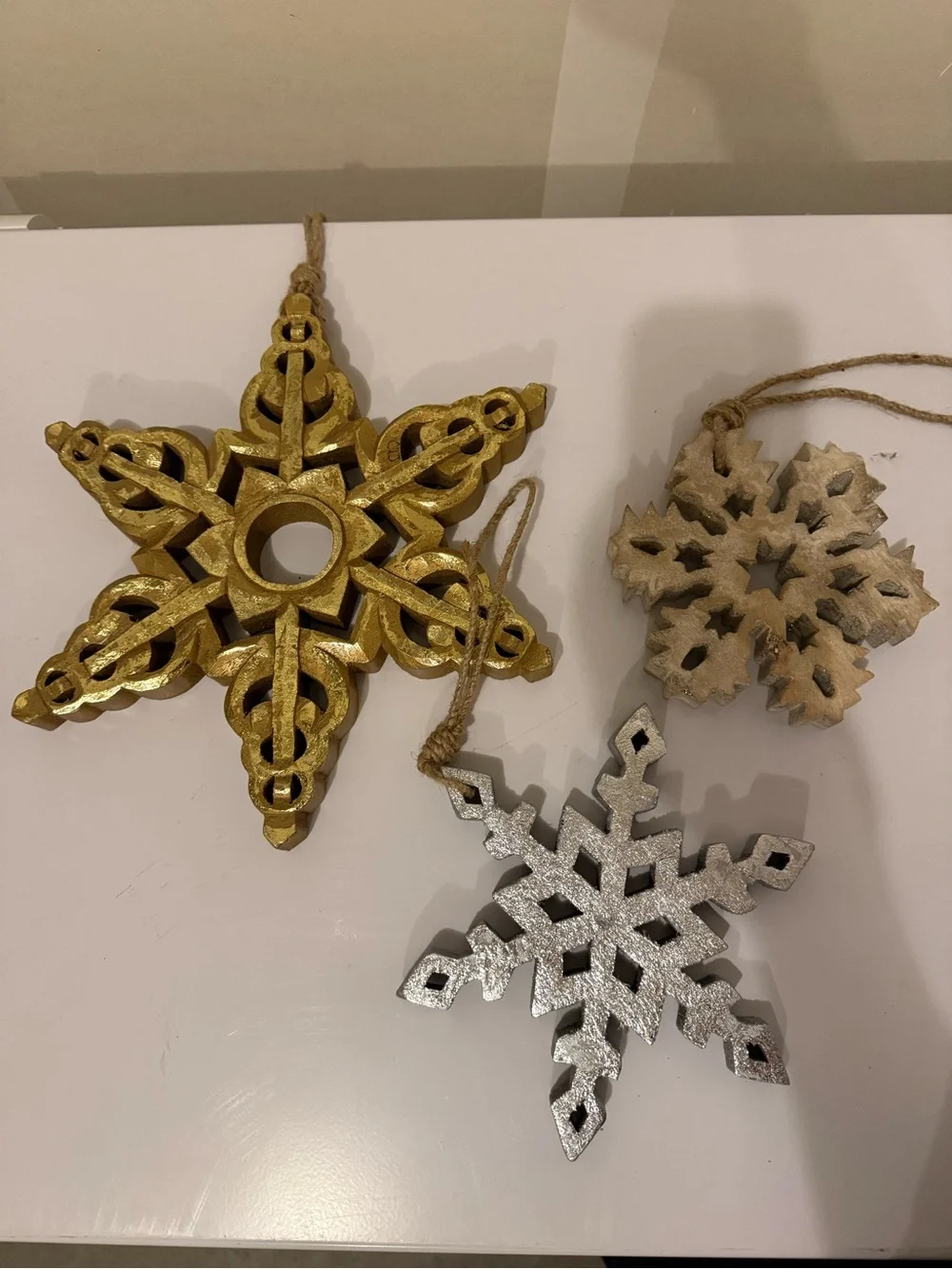 Gold, Silver & Natural Snowflake Holiday Ornament Set - Unbranded